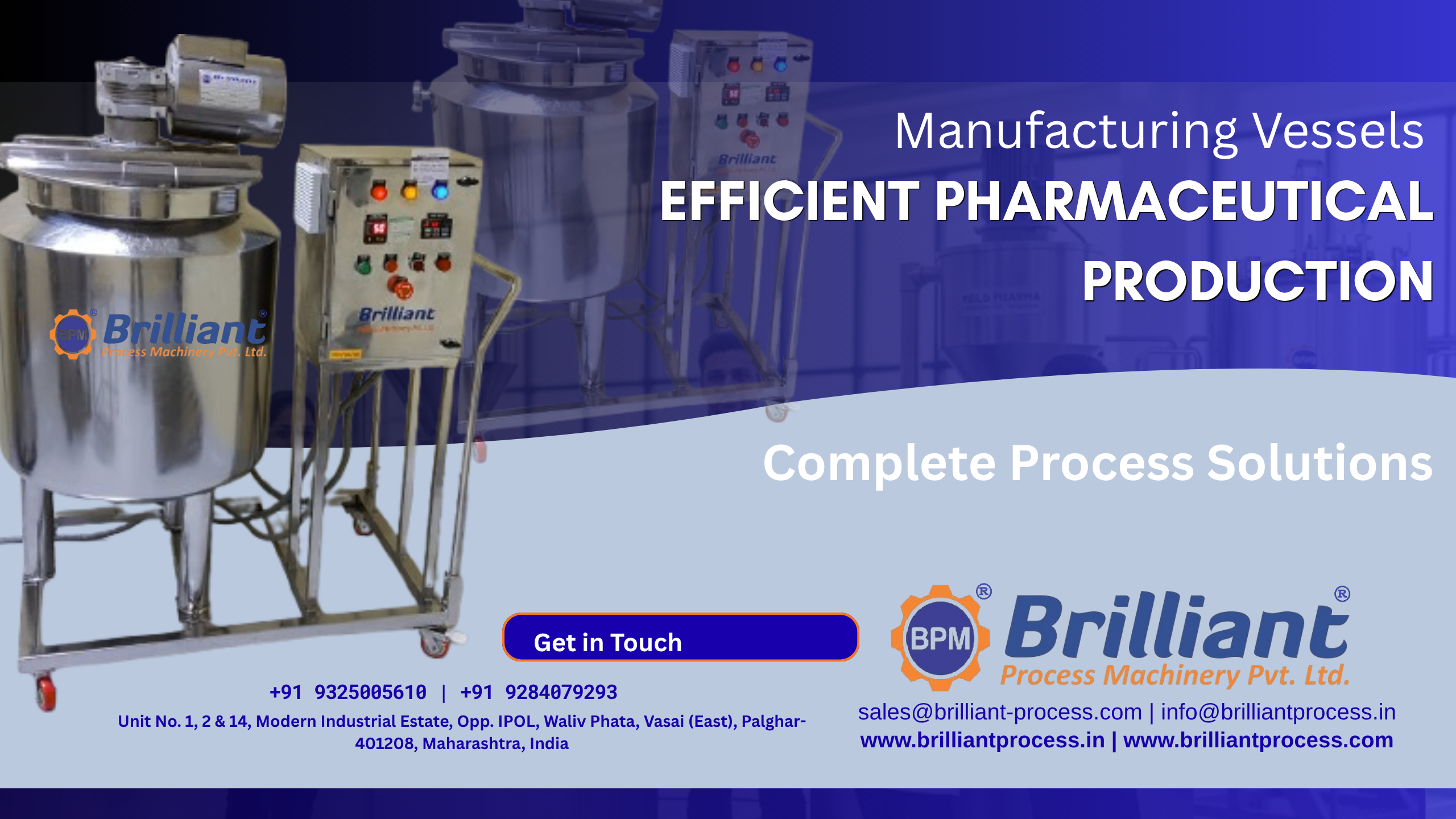 Manufacturing Vessels for Pharma | Brilliant Process Machinery