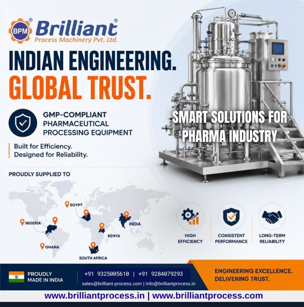 Brilliant Process Machinery Pvt. Ltd. is a trusted manufacturer and exporter of pharmaceutical processing equipment, serving clients across domestic and international markets.